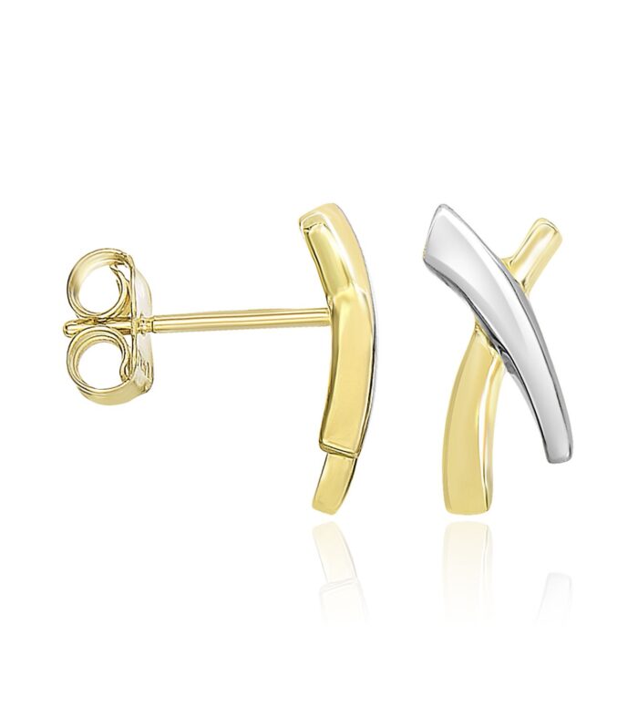 14k Two-Tone Gold Asymmetrical X Style Earrings