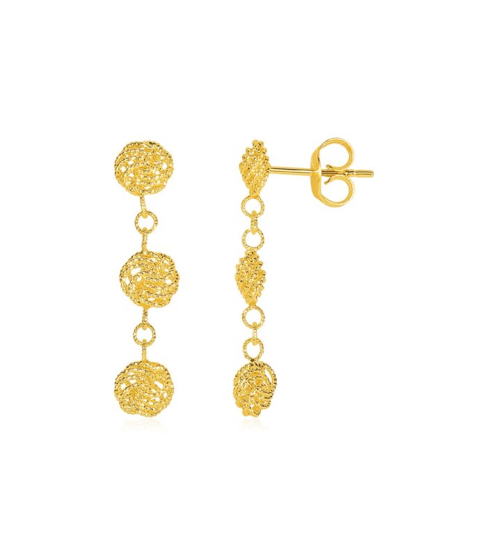 14k Yellow Gold Textured Love Knot Earrings