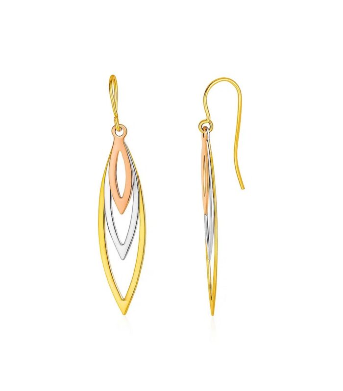 Tri-Tone Graduated Open Marquise Earrings in 10k Yellow   White   and Rose Gold