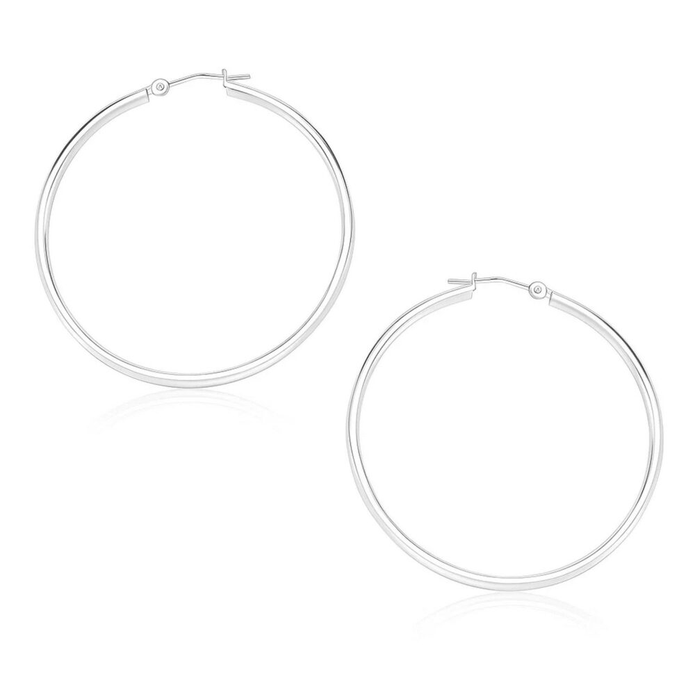 10k White Gold Polished Hoop Earrings (30mm)