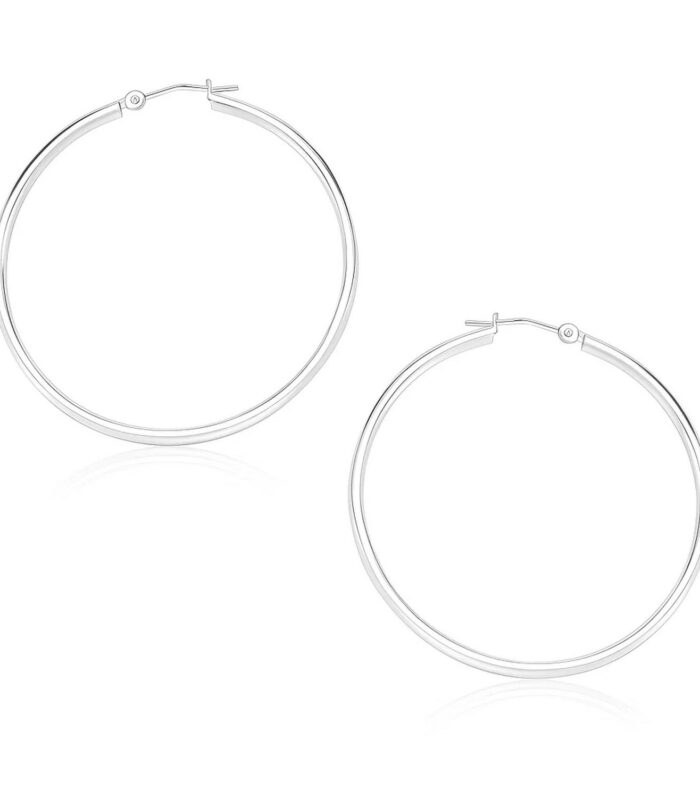 10k White Gold Polished Hoop Earrings (30mm)