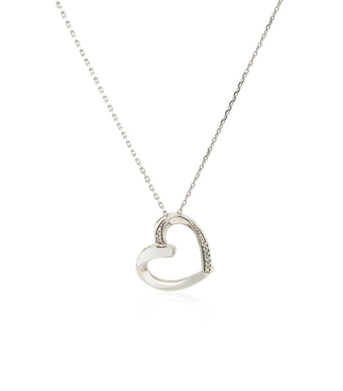 Open Heart Pendant with Diamonds in Sterling Silver