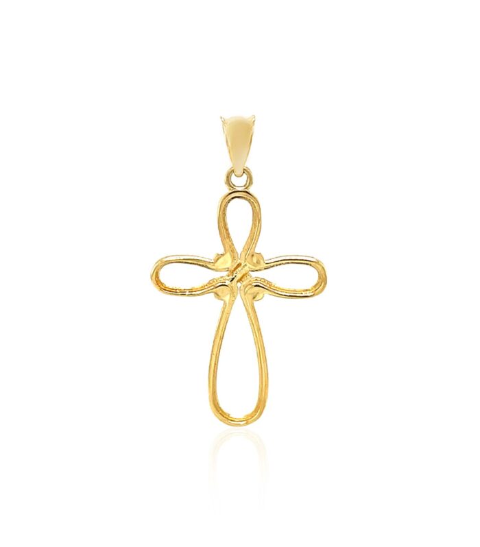 14k Yellow Gold Looped Knot Style Cross Pendant