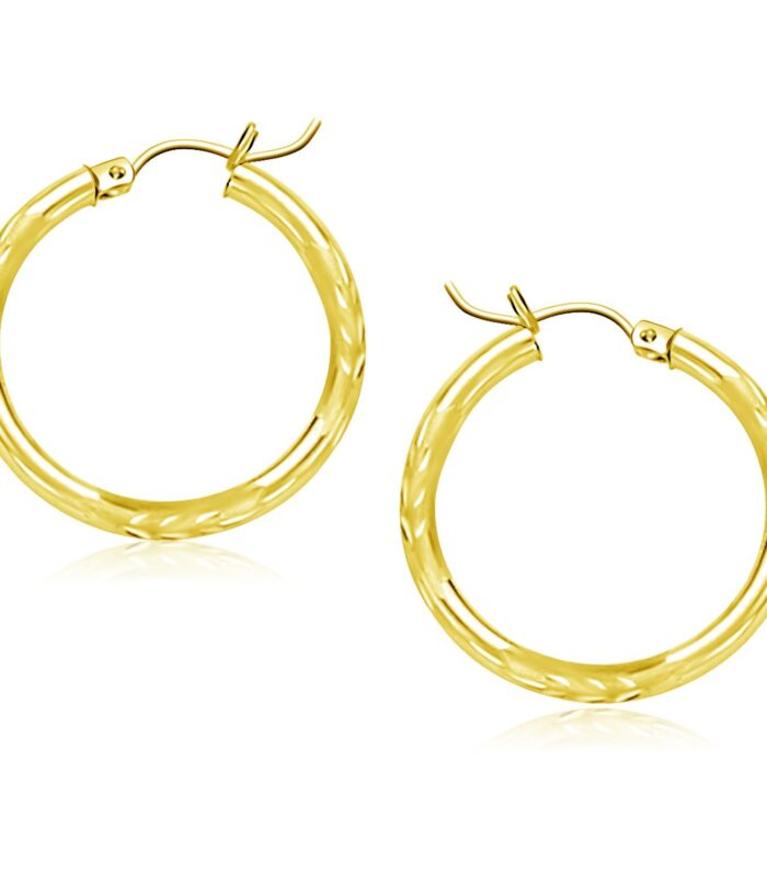 10k Yellow Gold Diamond Cut Hoop Earrings (25mm)