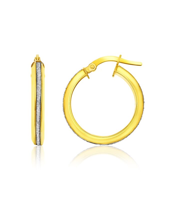 14k Two-Tone Gold Hoop Earrings with Glitter Center