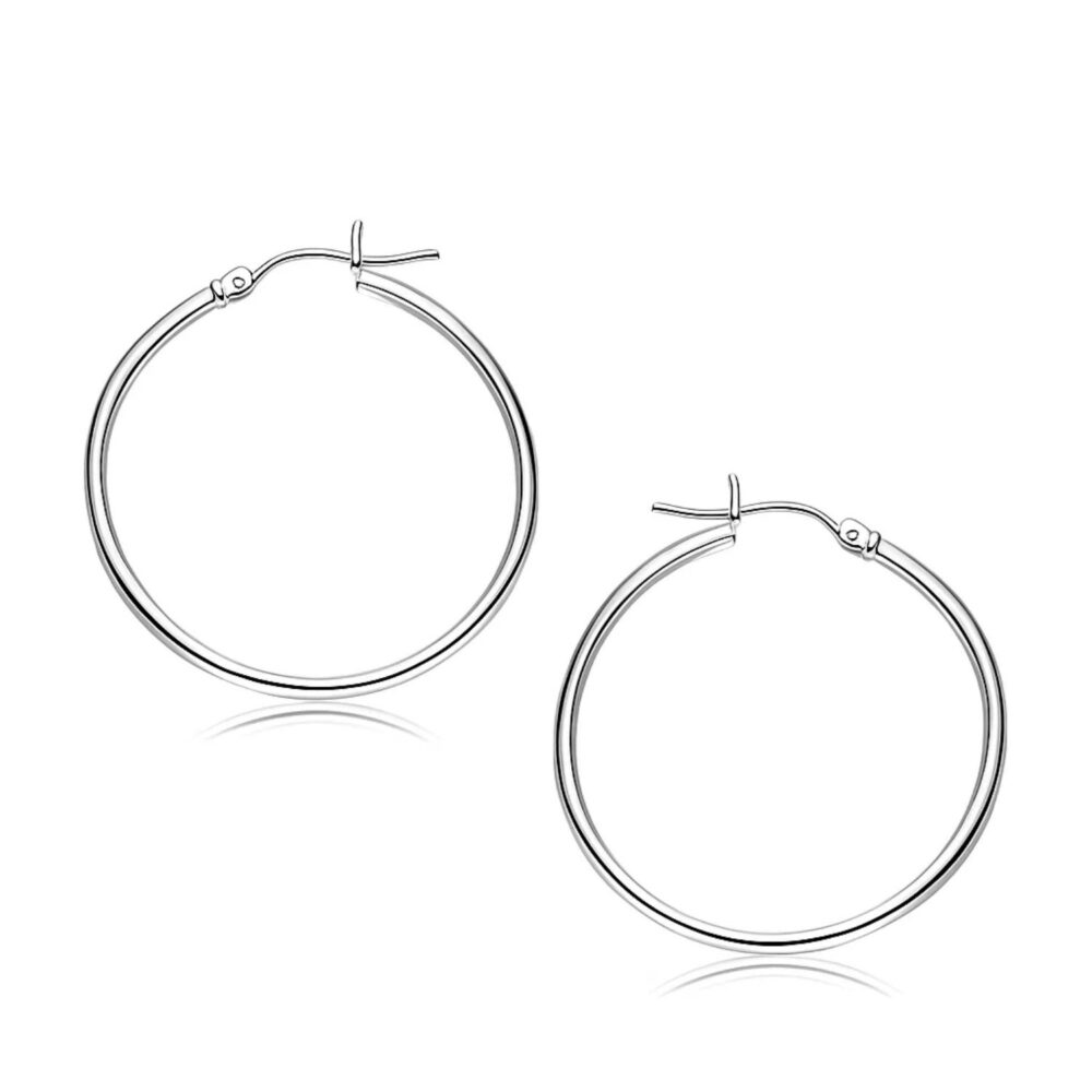 10k White Gold Polished Hoop Earrings (30 mm)