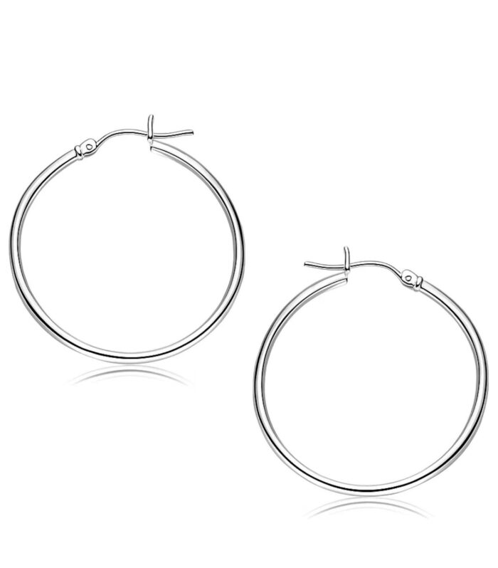 10k White Gold Polished Hoop Earrings (30 mm)