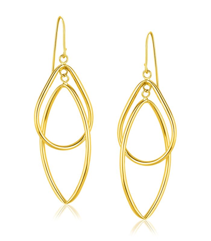 14k Yellow Gold Entwined Teardrop Double Row Earrings