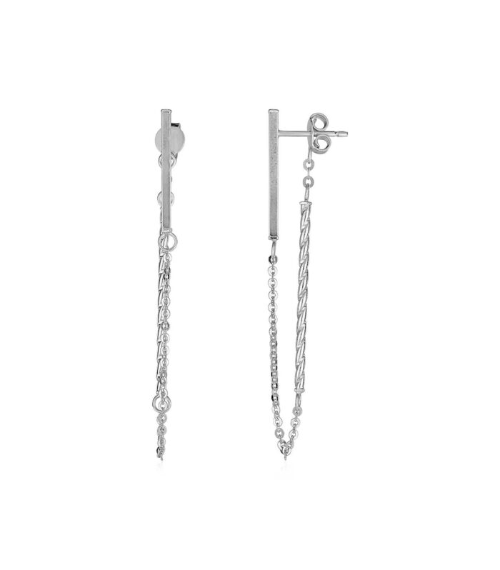 14k White Gold Bar and Chain Dangle Earrings