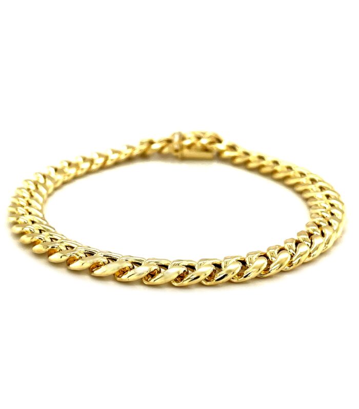 7.5mm 14k Yellow Gold Semi Solid Miami Cuban Bracelet