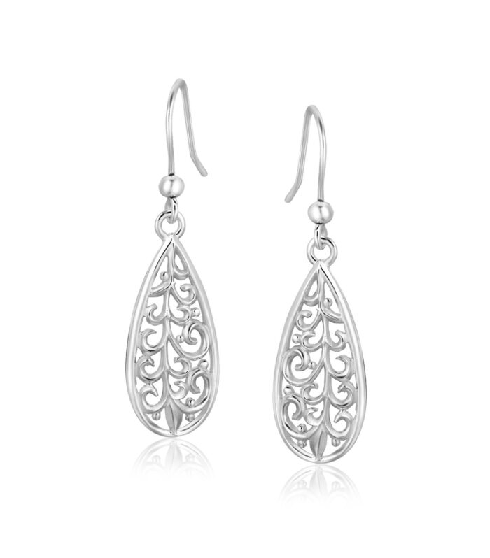 Sterling Silver Teardrop Filigree Style Drop Earrings