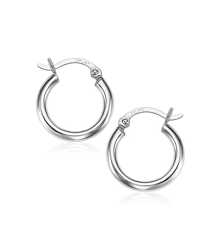 10k White Gold Polished Hoop Earrings (15 mm)