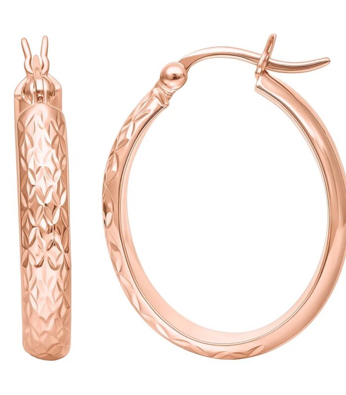 14k Rose Gold Hammered Oval Hoop Earrings
