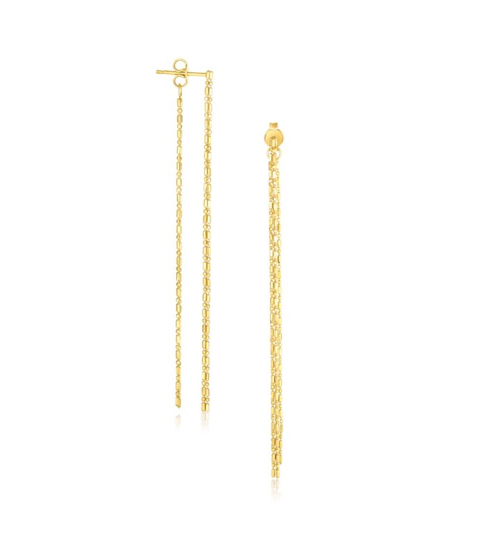 14k Yellow Gold Double Chain Strand Drop Earrings
