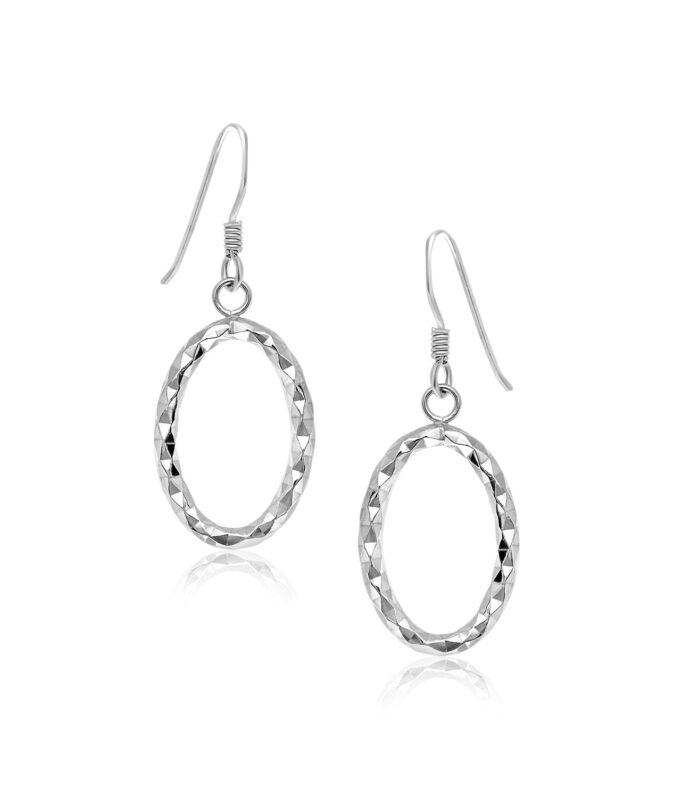 Sterling Silver Open Oval Drop Earrings with Textured Design