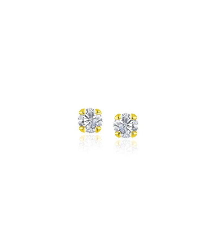 14k Yellow Gold Stud Earrings with Faceted White Cubic Zirconia