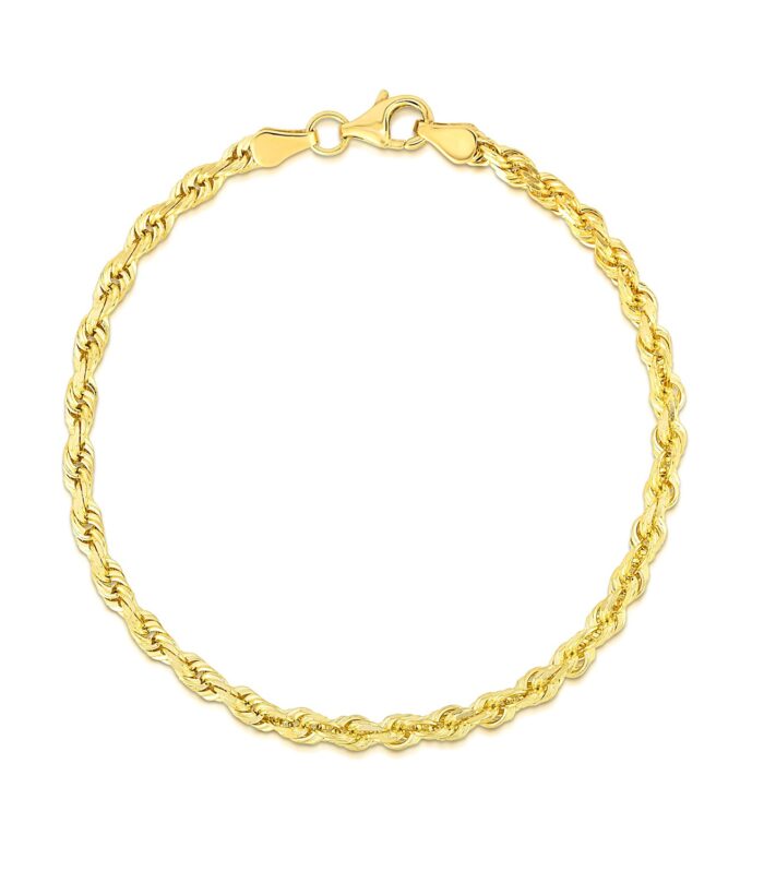 4.0mm 10k Yellow Gold Solid Diamond Cut Rope Bracelet