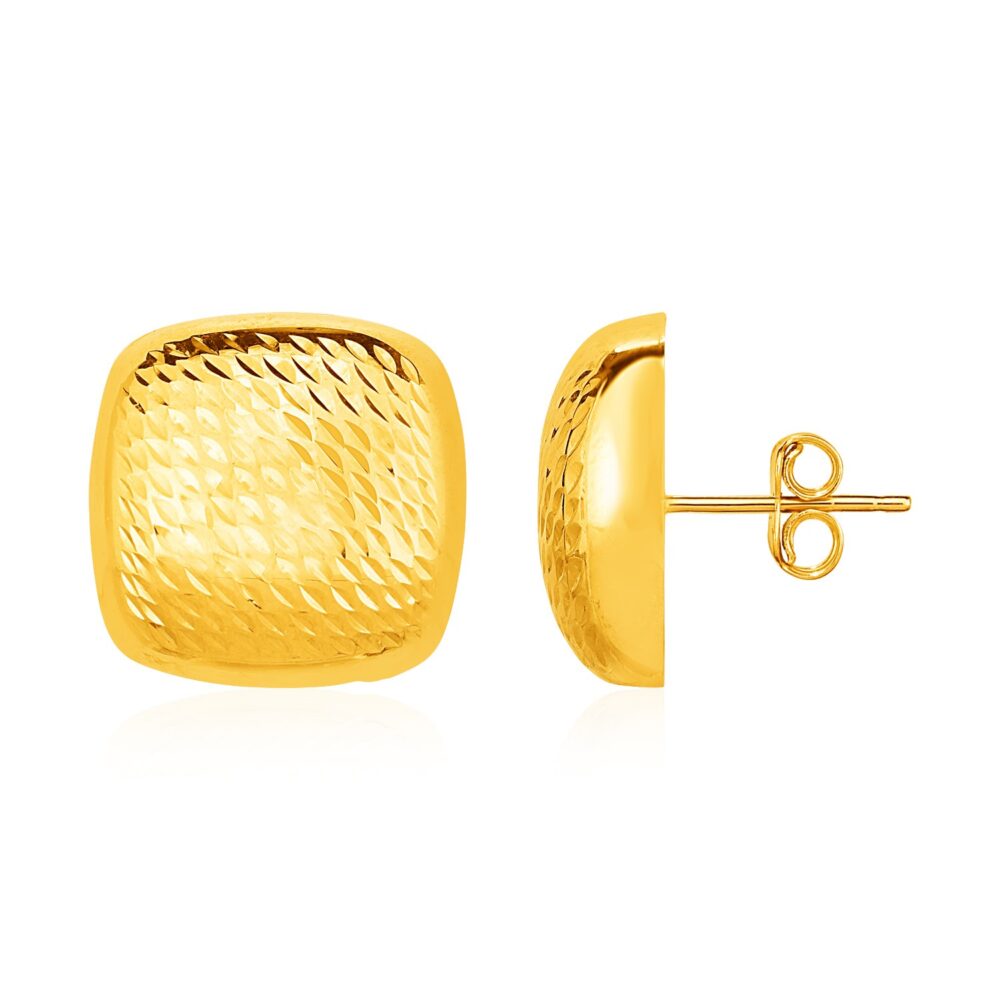 Textured Rounded Square Post Earrings in 14k Yellow Gold