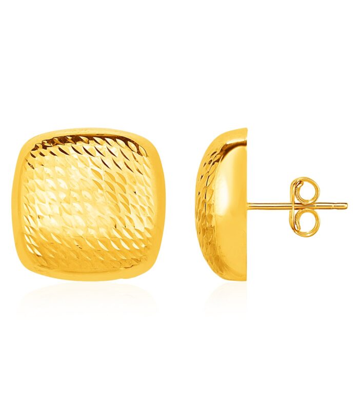 Textured Rounded Square Post Earrings in 14k Yellow Gold