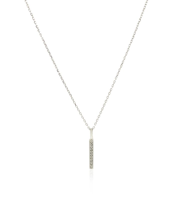 14k White Gold Bar Pendant with Diamonds