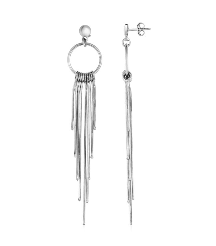 Earrings with Circles and Wire Tassels in Sterling Silver