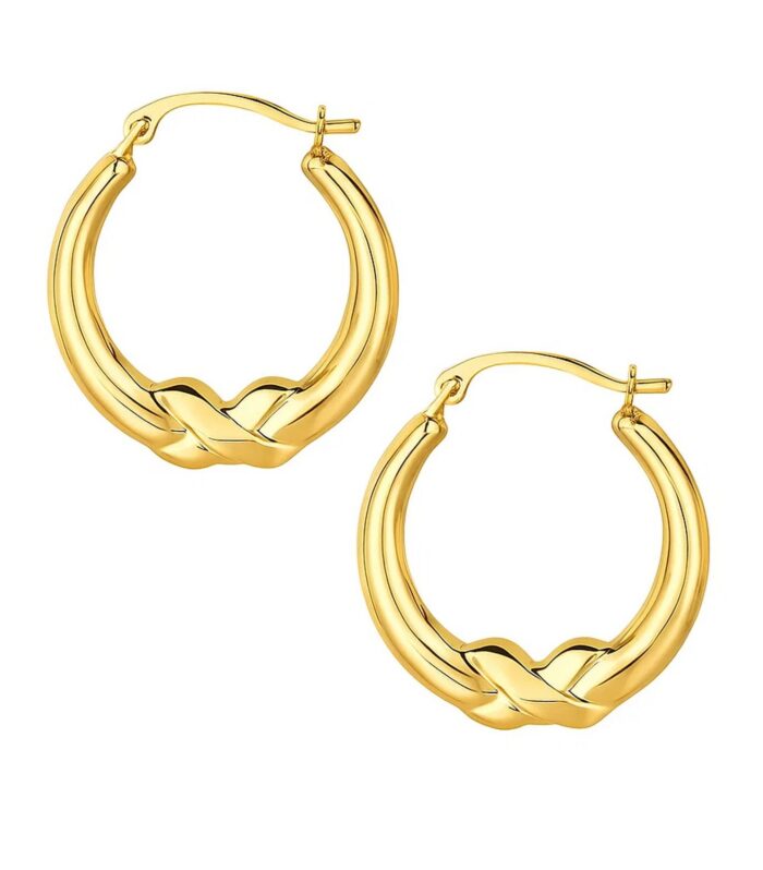 10k Yellow Gold X Motif Round Shape Hoop Earrings
