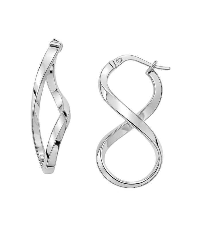 14k White Gold Twist Motif Polished Hoop Earrings