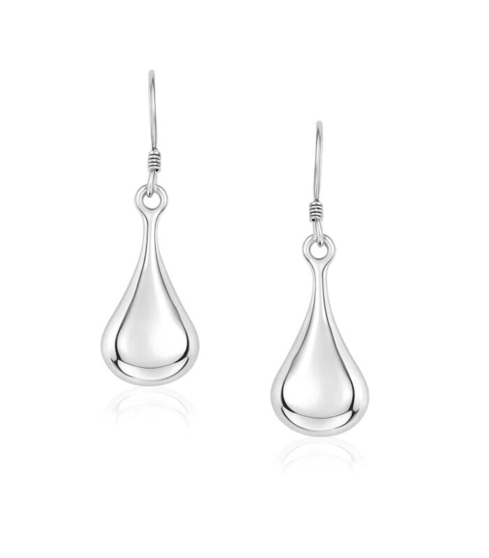 Sterling Silver Long Teardrop Shape Puff Drop Earrings