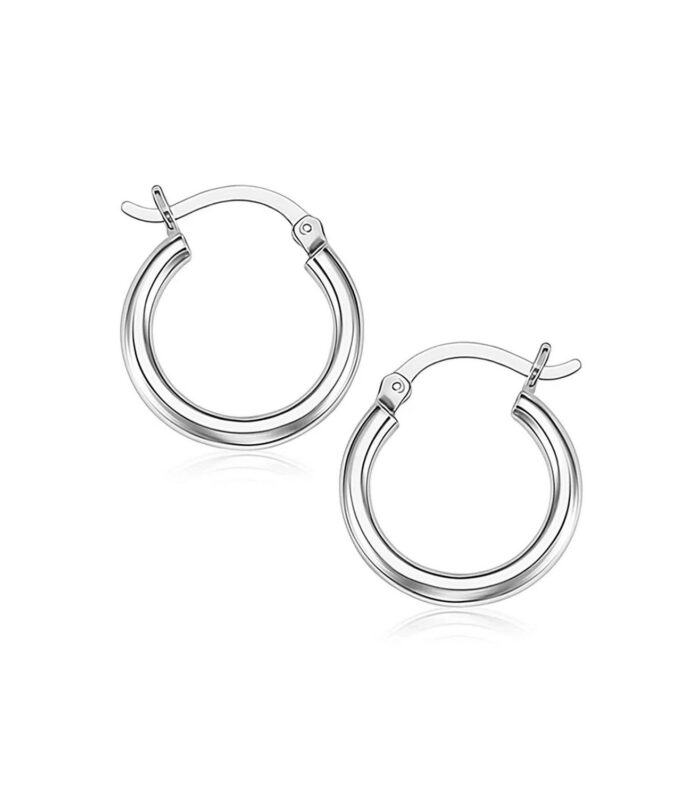 Sterling Silver Rhodium Plated Thin and Small Polished Hoop Earrings (10mm)