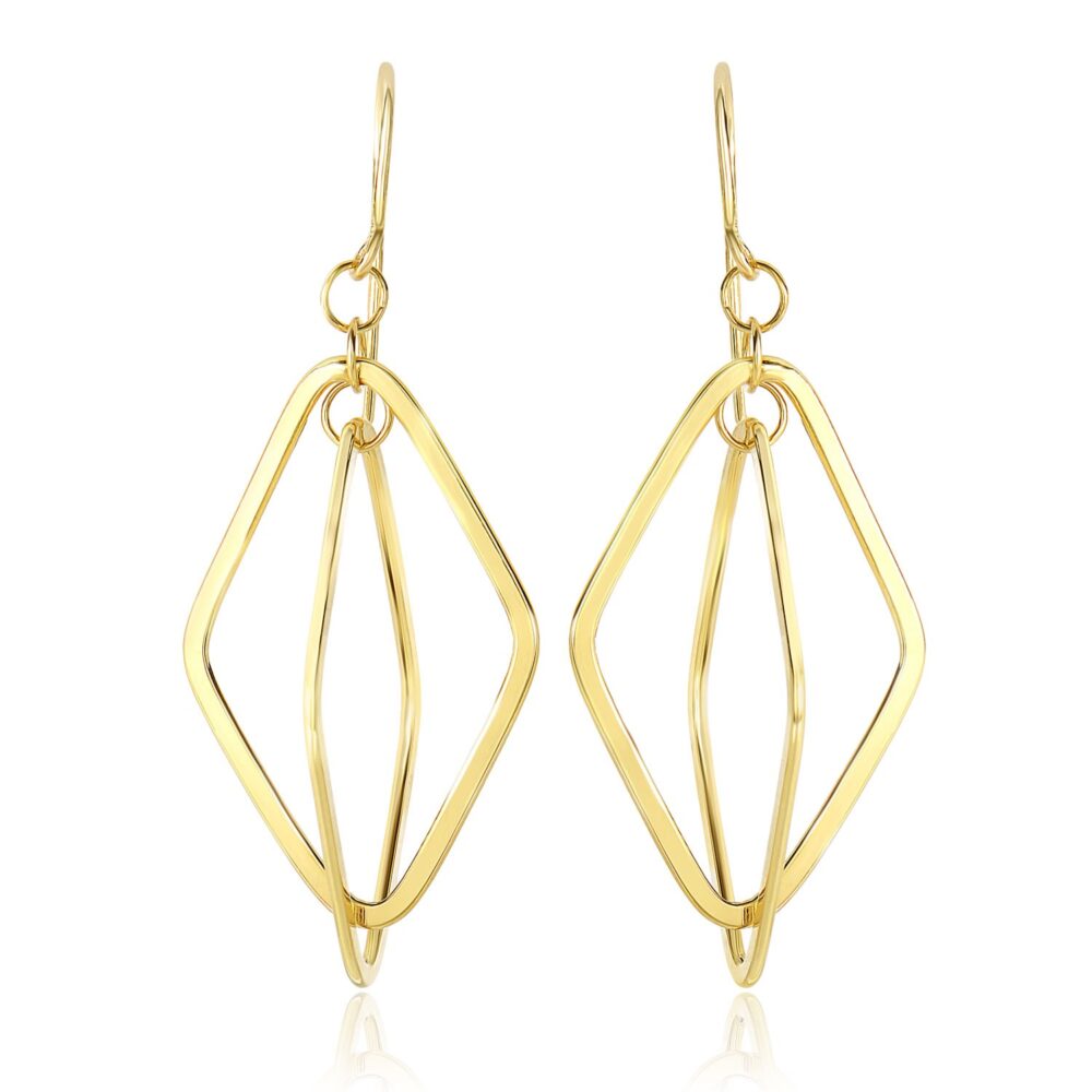 14k Yellow Gold Flat Open Diamond Interlaced Style Drop Earrings