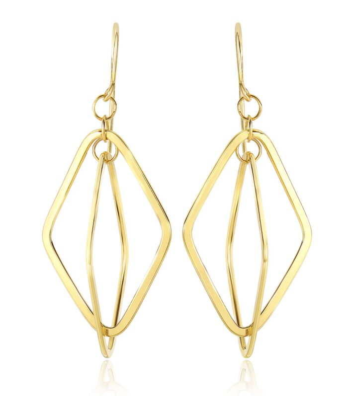 14k Yellow Gold Flat Open Diamond Interlaced Style Drop Earrings
