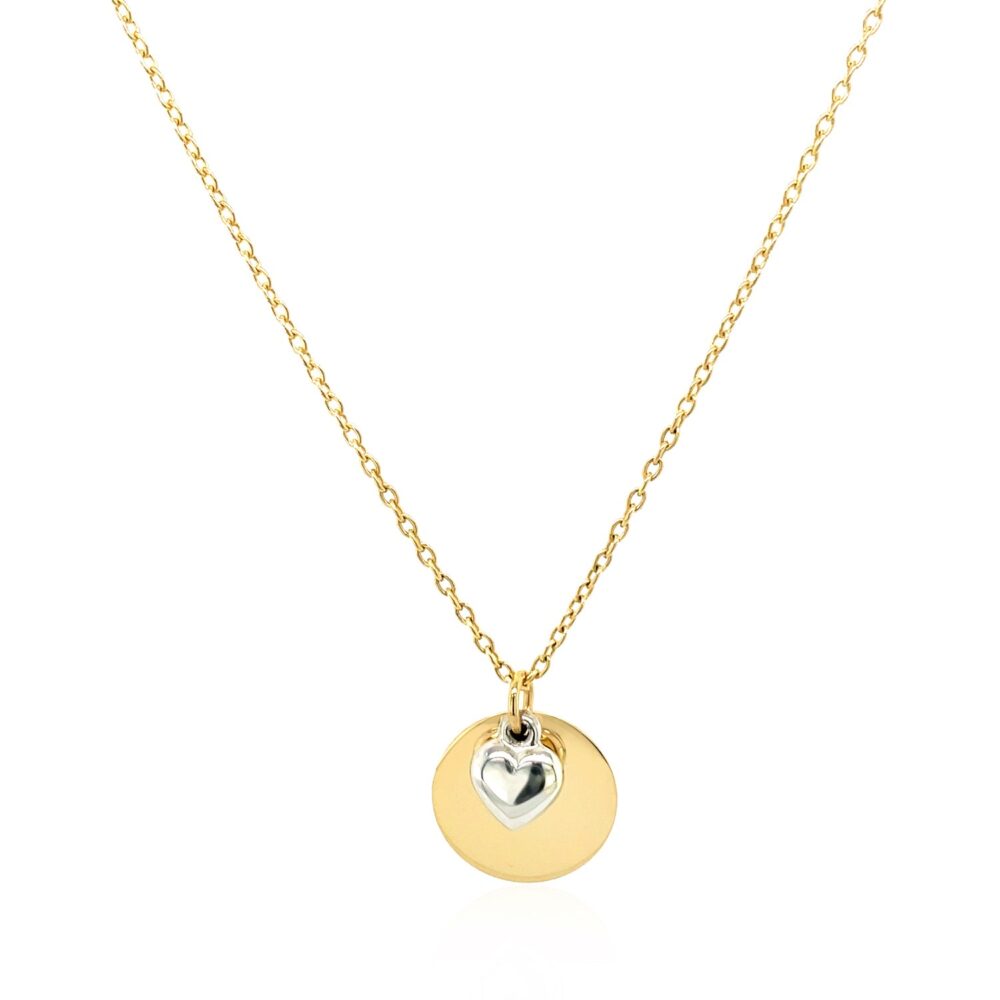 Necklace with Mom Pendant and Heart in 10k Two Tone Gold