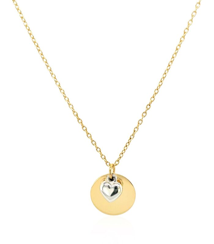 Necklace with Mom Pendant and Heart in 10k Two Tone Gold