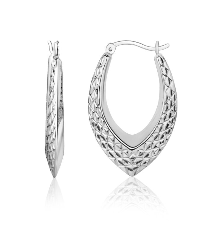 Sterling Silver Fancy Weave Style Texture Hoop Earrings