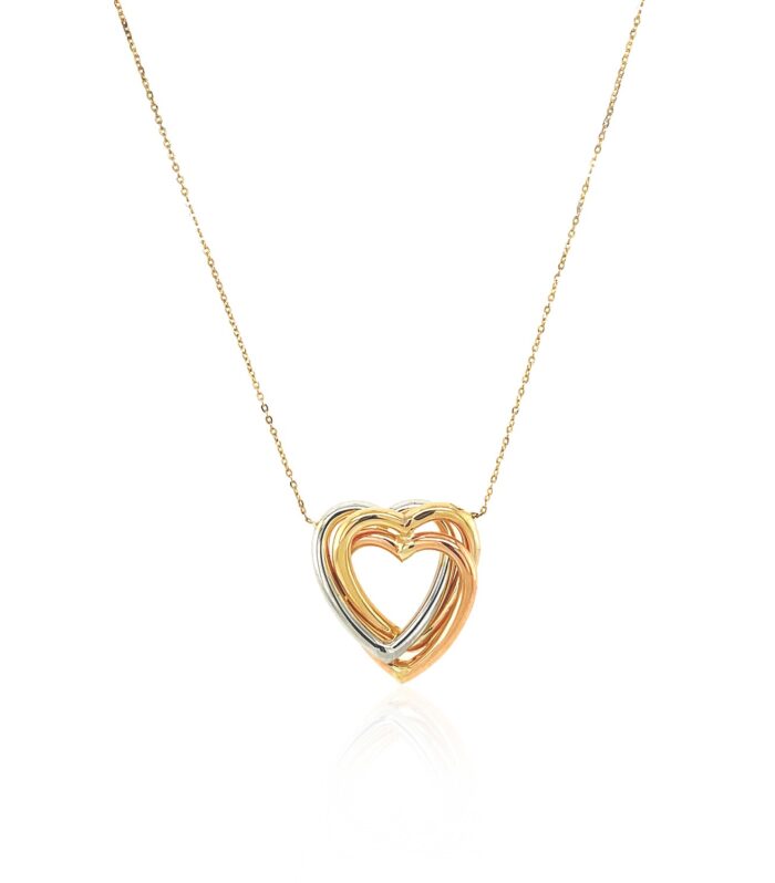 Necklace with Heart Pendant in 10k Tri Color Gold