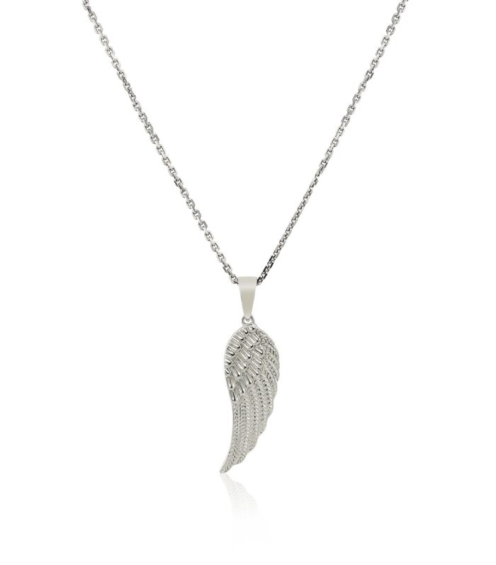 Sterling Silver with Large Textured Angel Wing Pendant