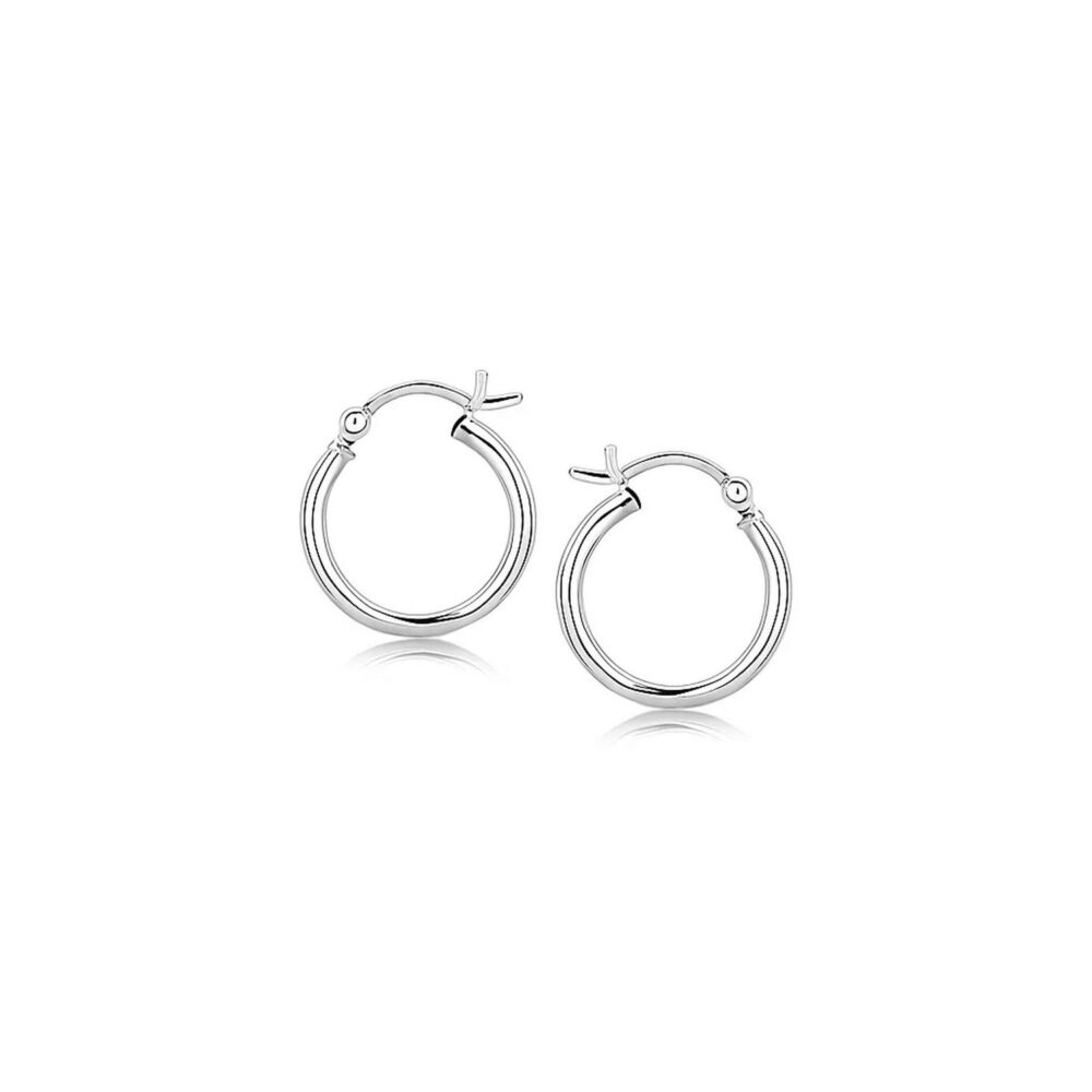 Polished Sterling Silver and Rhodium Plated Hoop Earrings (15mm)