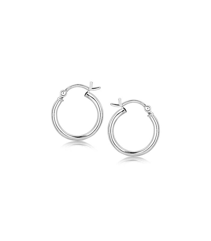 Polished Sterling Silver and Rhodium Plated Hoop Earrings (15mm)