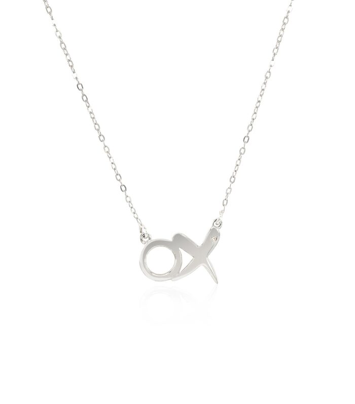 Sterling Silver 18 inch Necklace with XO Pendant with Diamond