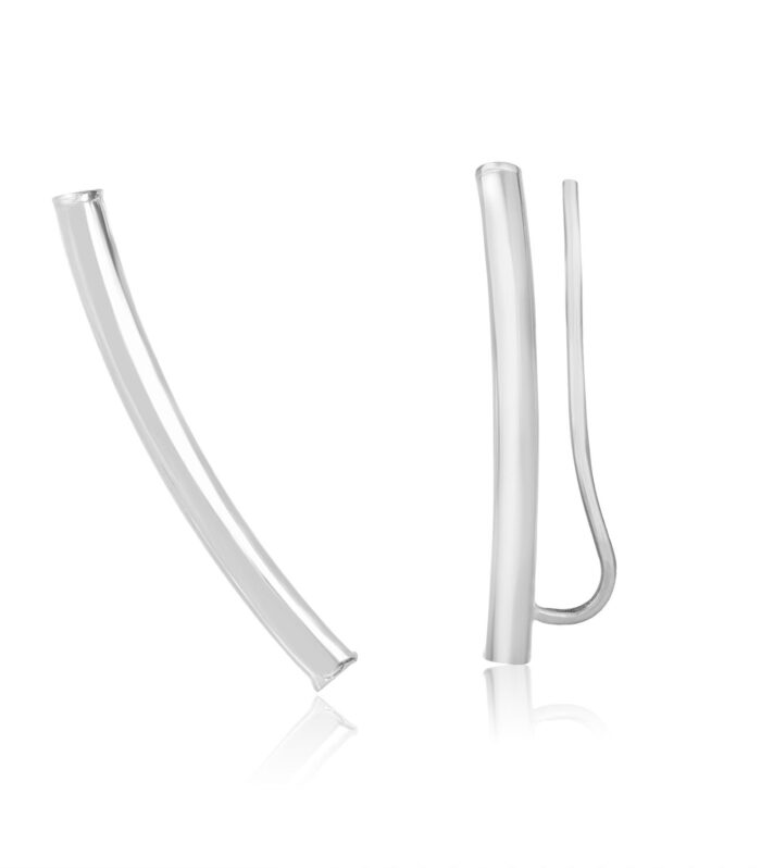 14k White Gold Curved Tube Polished Earrings