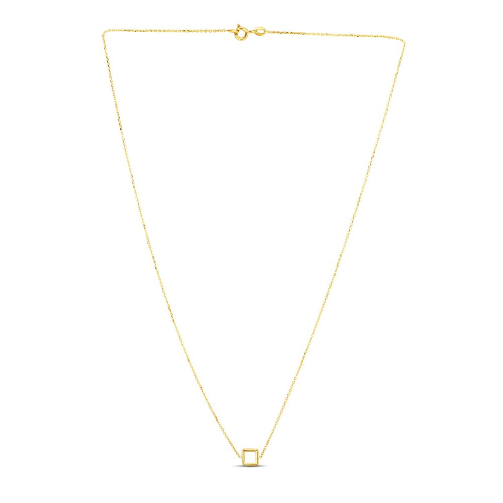 14k Yellow Gold Necklace with Petite Open Square Pendant