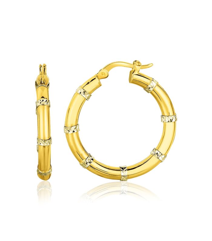 14k Two-Tone Gold Alternate Textured Hoop Earrings
