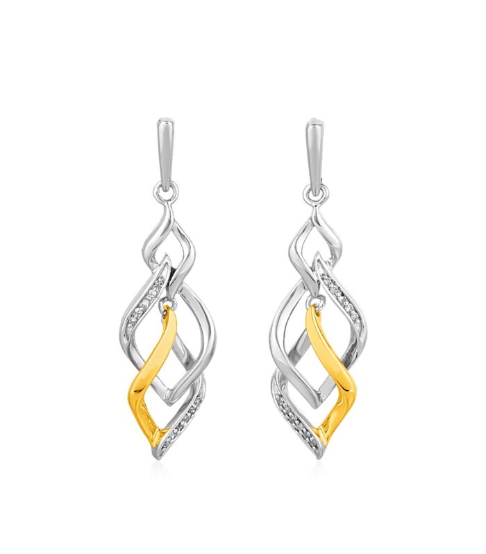 Two Toned Interlocking Twist Earrings with Diamonds in Sterling Silver