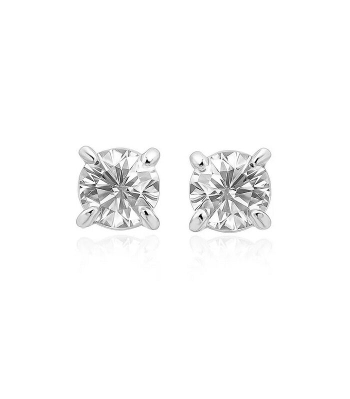 14k White Gold Stud Earrings with White Hue Faceted Cubic Zirconia