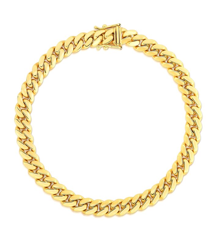 7.0mm 14k Yellow Gold Classic Miami Cuban Solid Bracelet