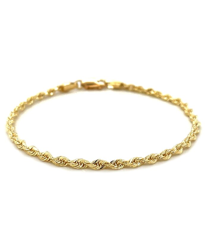 2.75mm 10k Yellow Gold Solid Diamond Cut Rope Bracelet