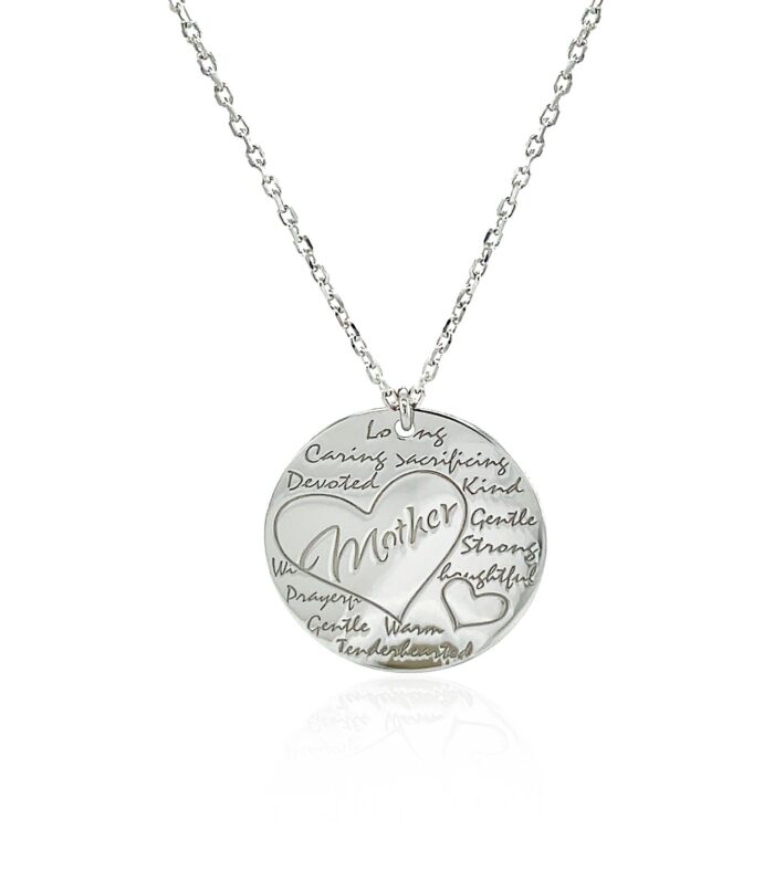 Sterling Silver 18 inch Necklace with Engraved Round Mom Pendant