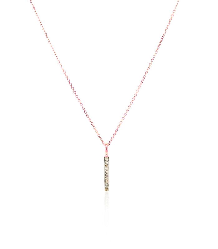 14k Rose Gold Bar Pendant with Diamonds
