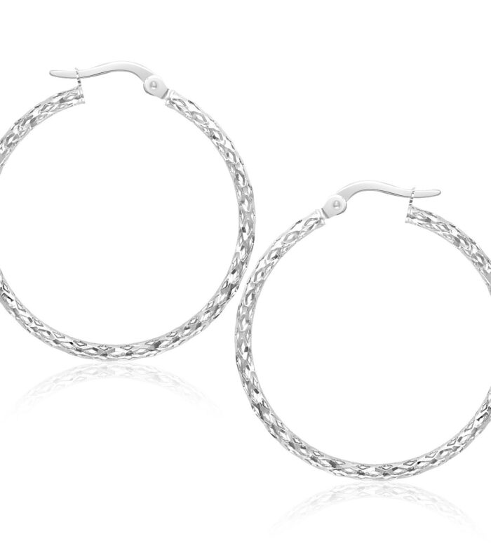 14k White Gold Textured Large Hoop Earrings
