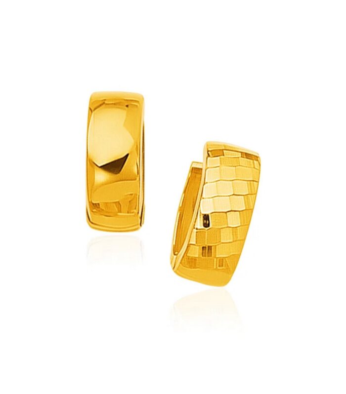 14k Yellow Gold Textured and Polished Hoop Earrings
